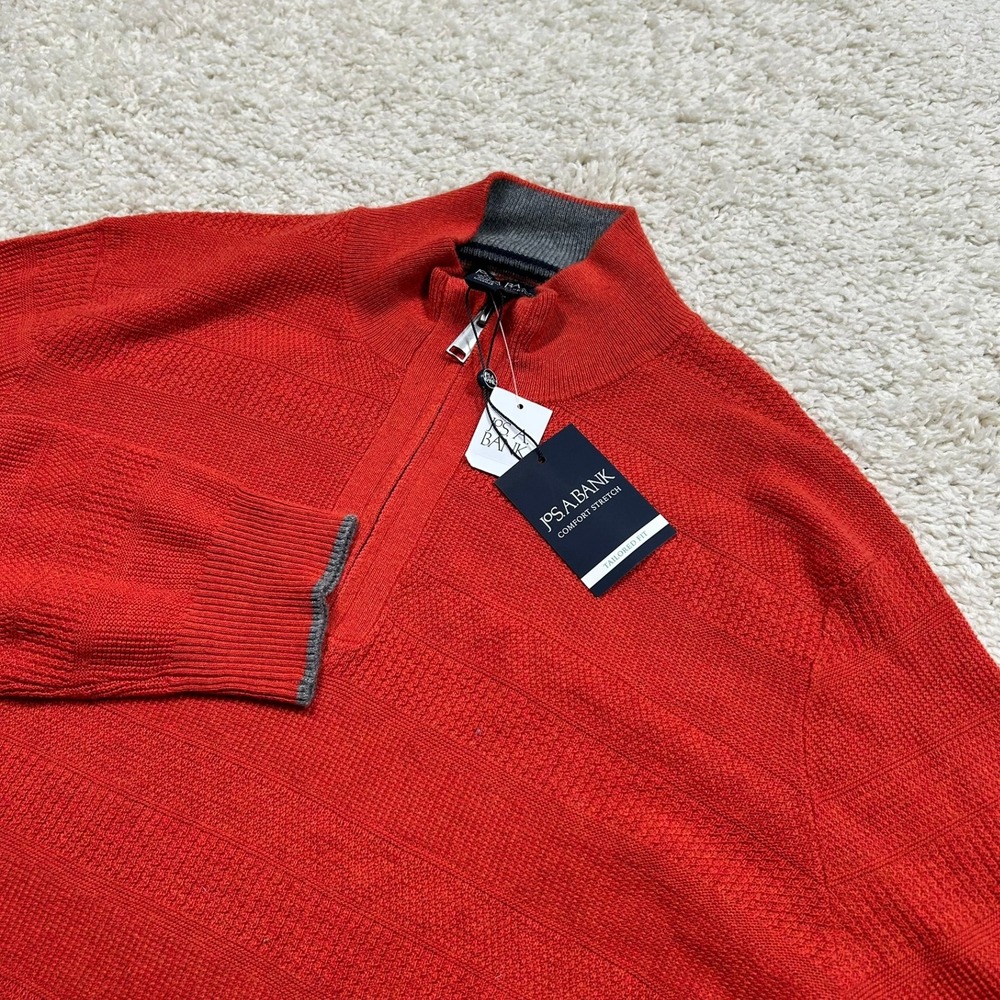 Jos A Bank Quarter Zip Sweater Large Red Tailored Fit Comfort Stretch 1/4 New